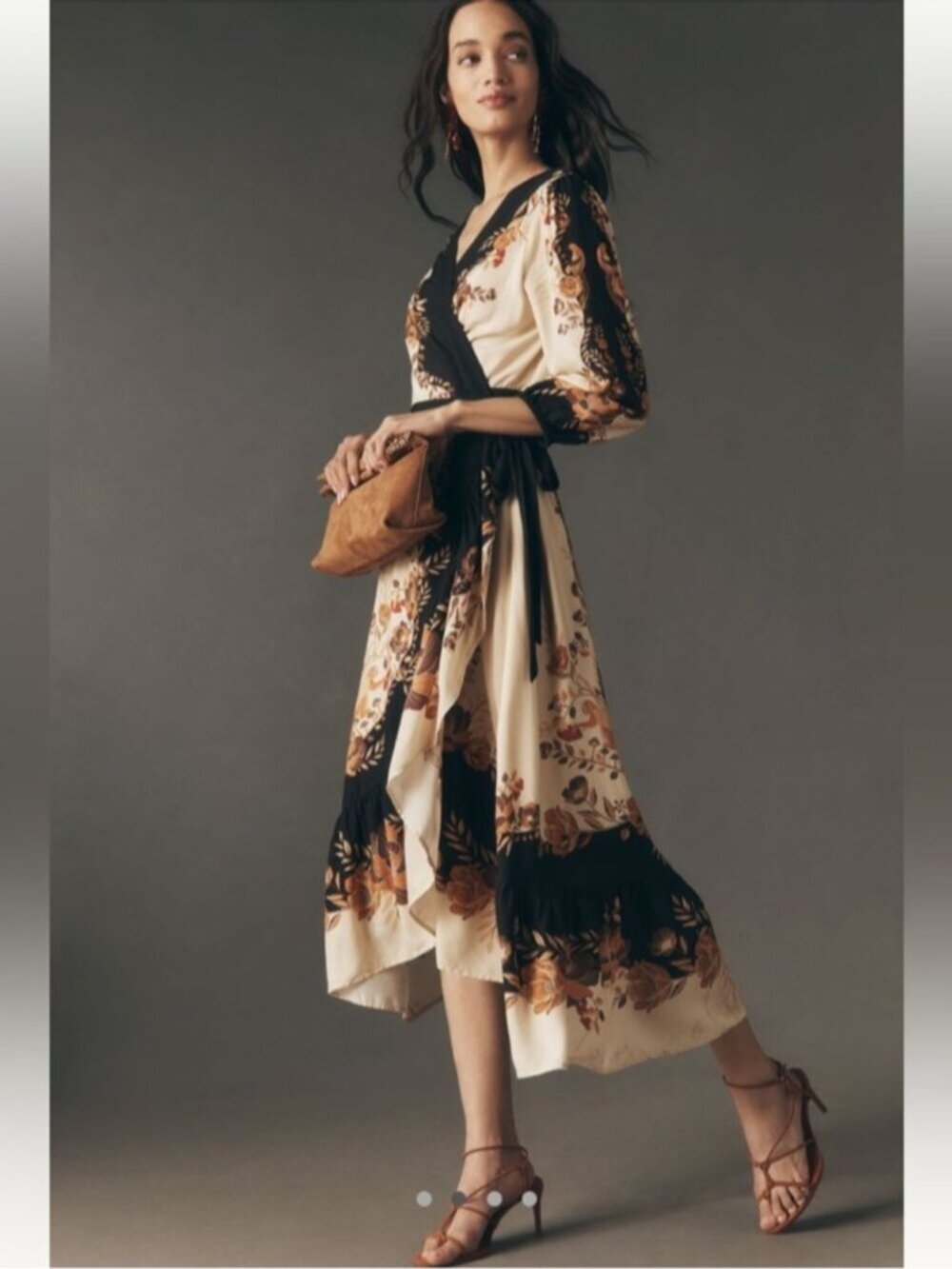 NWT Size L-  Farm Rio Long-Sleeve Floral Wrap Midi Dress (NWT US$ 268) - Picture 3 of 16